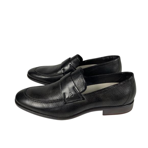 Bacco Bucci Made in Italy Black Perforated Leather Loafers Men's Size 10 - Picture 2 of 13